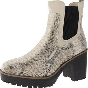 Chinese Laundry Lug Sole Faux Snakeskin Chelsea Boots Black and Cream size 6.5